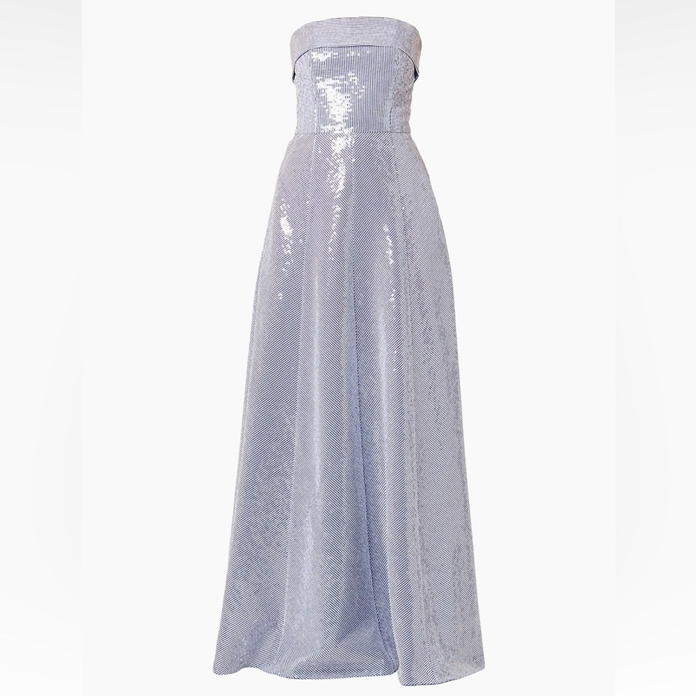 Shoshanna Bennett Striped Sequin Strapless Gown